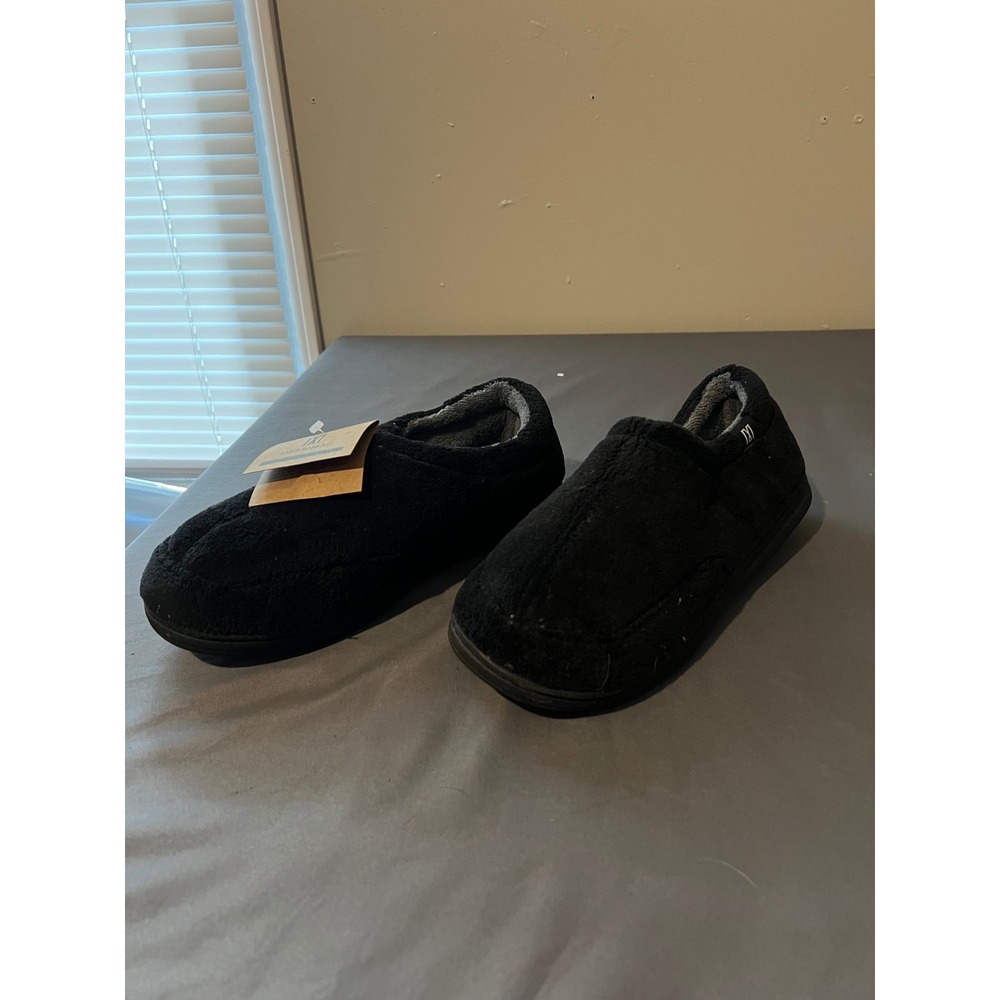 Merrimac Black Memory Foam Slippers Women Size 10 Fleece Lined House Shoes NWT